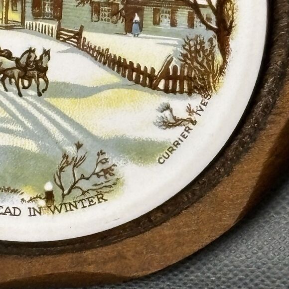 2 Vntg Jerry Abrams Currier Ives Wall Plaque Cottage Decor Ceramic Tile & Wood - Picture 6 of 12